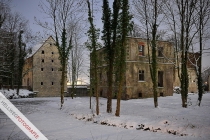 StÃ¶rmeder Schloss nach ersten Forstarbeiten vor dem Umbau in einer Vollmondnacht